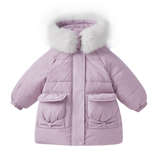 [三防蓄热]女童棉服大童冬季毛领长款棉袄儿童加厚红色小宝宝冬装