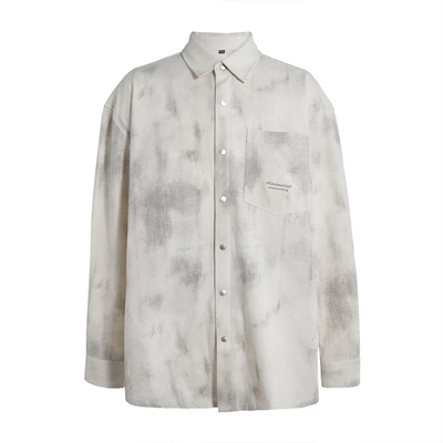 海上公路雨雾长袖衬衫男士2025新款高级感文艺复古休闲印花上衣服