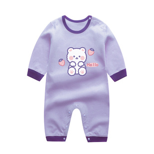 女宝宝婴儿0-2岁秋季哈衣小男童纯棉春秋装长袖爬服新生儿连体衣