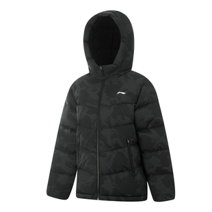 李宁儿童羽绒服短款2025年冬季新款青少年连帽保暖防污鸭绒外套