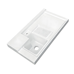 定制切角石英石阳台洗手盆双下水台盆一体盆带搓衣板大水池台面