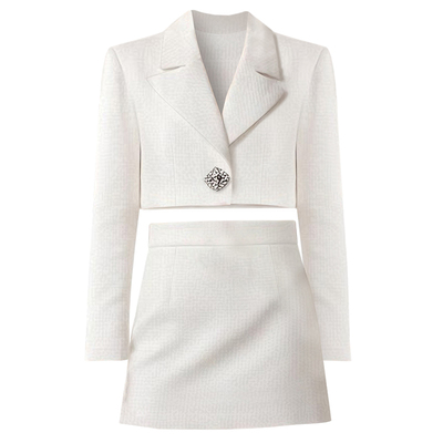 茬客短款西装上衣A字裙