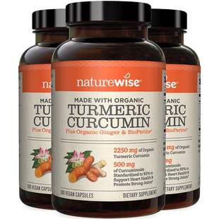 Naturewise 3瓶黑胡椒姜黄素粉片胶囊turmeric非mitoq姜黄c3