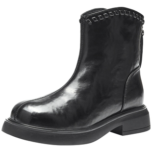 热风黑色短靴女款2025年冬季新款百搭时装靴厚底增高加绒女靴子