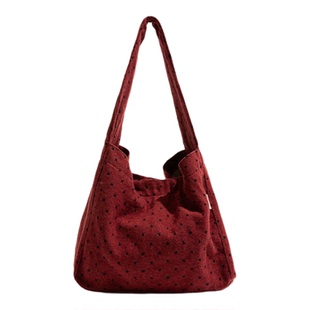 格调studio复古毛呢波点红色包包2025秋冬单肩包大容量小众托特包