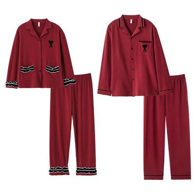 红色情侣睡衣新婚套装家居服纯棉