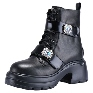 iiJin艾今官方秋冬9.5cm厚底内增高时尚钻扣马丁短靴子女721AMNC