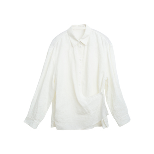 忘城Y356/知己/早春新品17*27支亚麻白色百搭不规则衬衫女上衣