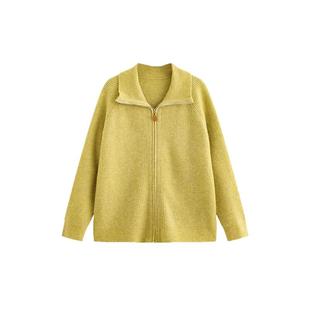 宛宛大码秋冬高领拉链针织开衫宽松胖mm慵懒风休闲翻领毛衣外套女