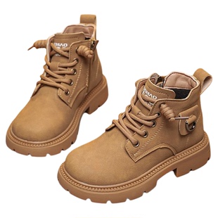 儿童靴子女童马丁靴2026秋冬新款皮靴冬季加绒加厚小黄靴男童短靴