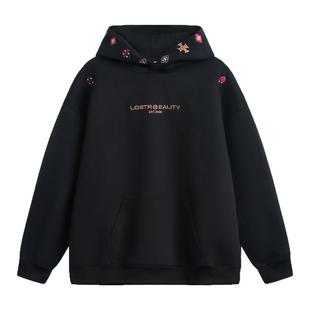 WASSUP民族风刺绣连帽卫衣男款秋冬宽松潮流百搭情侣重磅套头上衣