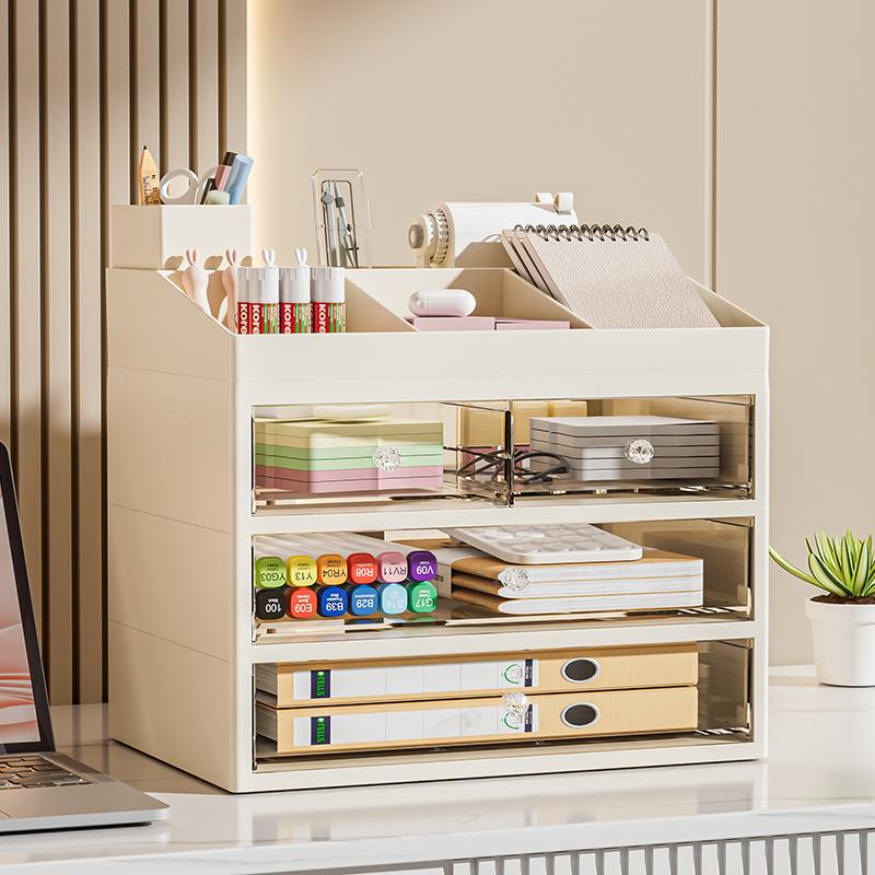 桌面收纳盒宿舍书桌文具书本置物架透明办公抽屉式整理盒防尘文件