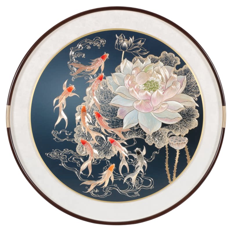 手工铜雕荷花九鱼招财旺运装饰画