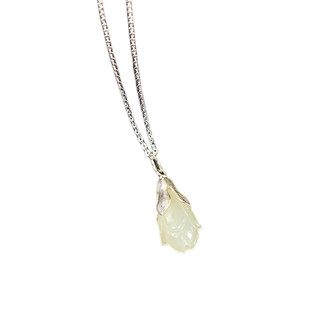 925纯银项链玉兰花吊坠天然和田玉雕花项坠锁骨链女气质调节项链