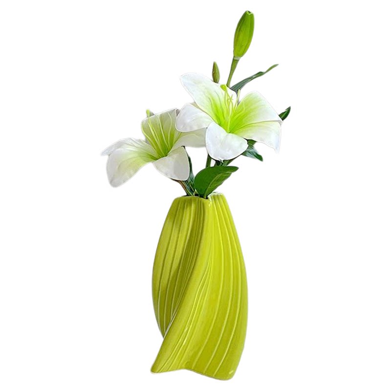 螺旋艺术陶瓷花瓶保湿手感仿真百合花餐桌高档次家居桌面装饰摆件