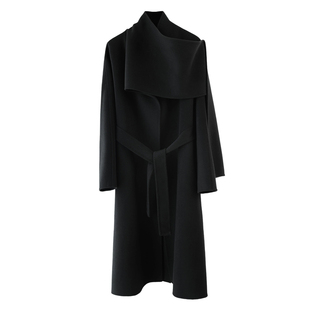 CHIIYEAR池也 黑色围巾领双面羊绒大衣女长款25冬新羊毛呢子外套