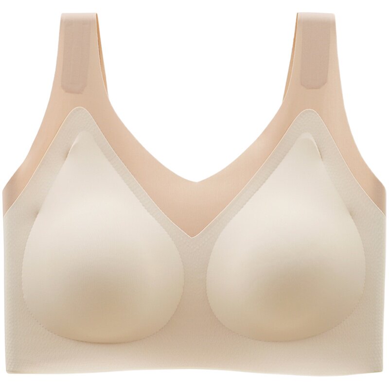 亲氧1.0乳胶内衣舒适无痕无钢圈V领撞色简约时尚美背外穿运动文胸