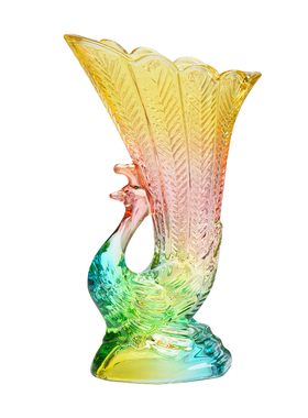 法兰晶轻奢彩色玻璃花瓶鲜花插花水培孔雀造型家居装饰台面摆件