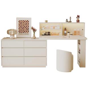 实木梳妆台斗柜一体化妆桌奶油风卧室床尾置物柜转角收纳柜储物柜