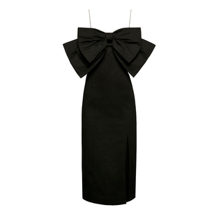 赫本风黑色显瘦晚礼服宴会气质party年会小个子蝴蝶结吊带连衣裙