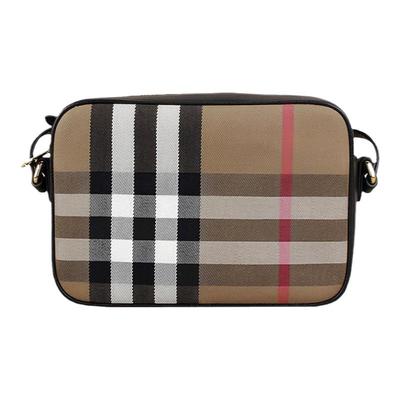 自营欧洲直邮BURBERRY博柏利女士牛皮帆布拼色相机拉链斜挎包