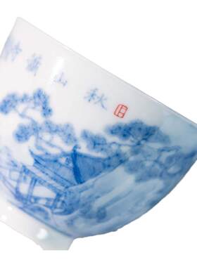 怀玉山房宋画山水青花瓷主人杯