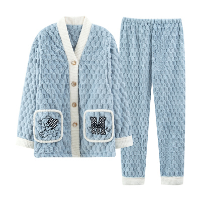 产妇睡衣月子服珊瑚绒加绒加厚秋冬季哺乳家居服产妇喂奶孕妇套装