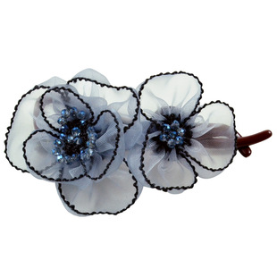 31街八字扭夹布艺花朵发夹盘发绢纱头花气质淑女后脑勺头饰发饰女