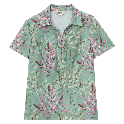 妙采V领印花森系套头半开衫