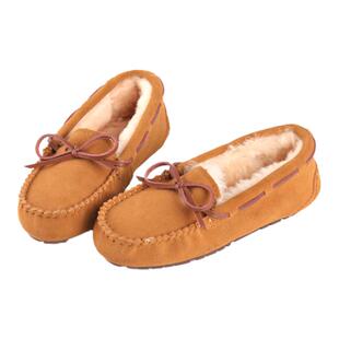 羊皮毛一体豆豆鞋女秋冬季2025新款加绒浅口平底韩版孕妇妈妈棉鞋