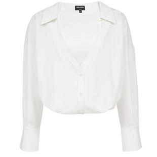 Vero Moda衬衫女夏季拼接纯色白色上衣百搭时髦325251006