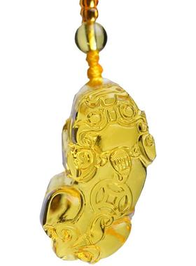 黄水晶貔貅吊坠男女皮丘项坠本命年饰品毛衣链生日礼物