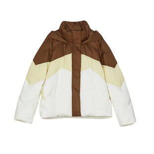 SANI商场同款高充绒量短款90鸭绒冬加厚保暖高级撞色羽绒服外套女