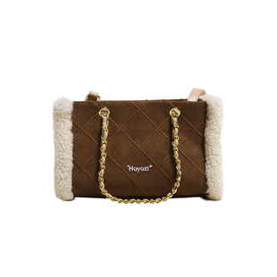 【小优家包包】HOYOZI真羊羔毛菱格链条小方包手提单肩