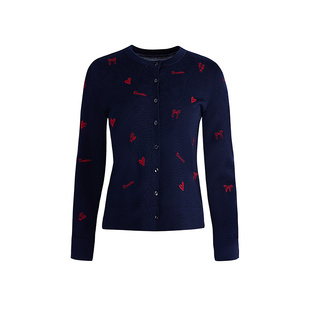 黛玛诗绵羊毛针织开衫2026春季新款气质优雅长袖毛衣女圆领短款