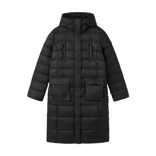 AIGLE艾高女士羽绒服黑色长款户外防泼水羽绒衣保暖冬季鹅绒外套