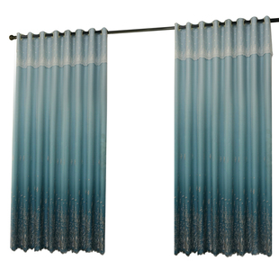 窗帘布遮光新款绣花网红大气客厅卧室儿童房简约现代布纱一体双层