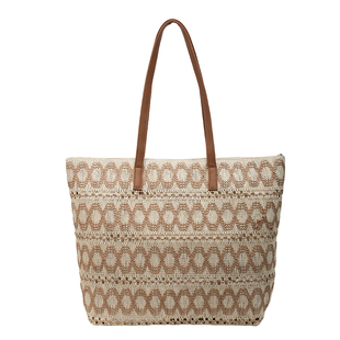 法式度假风仿草编编织托特包包女单肩大容量带拉链通勤旅行沙滩包