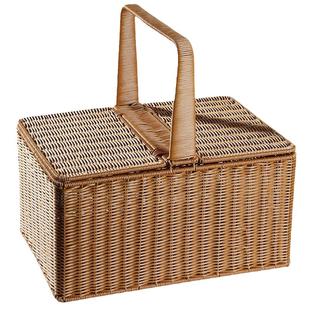 Kens户外野餐篮子带盖仿藤编购物篮手提水果篮买菜筐网红拍摄道具