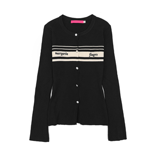 [REコンテナ] 柳智敏同款英文刺绣拼色性感紧身针织衫上衣女开衫