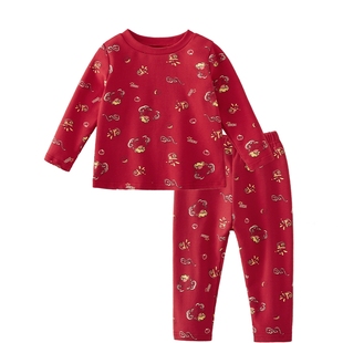[7A抗菌]女宝红色睡衣男儿童冬装周岁宝宝家居服秋冬保暖内衣套装