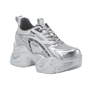 银色老爹鞋女时尚休闲厚底网面透气2025新款春夏爆款内增高女鞋子