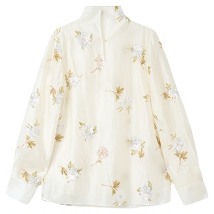 宫小妍【珠绣·银铃花】桑蚕丝新中式中国风上衣6010905