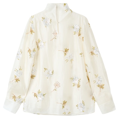 宫小妍【珠绣·银铃花】桑蚕丝新中式中国风上衣6010905