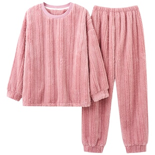芬腾可安睡衣女士秋冬季珊瑚绒套头家居服法兰绒加厚加绒保暖套装