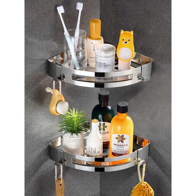 304不锈钢浴室置物架免打孔卫生间三角架厕所转角架三角篮收纳架