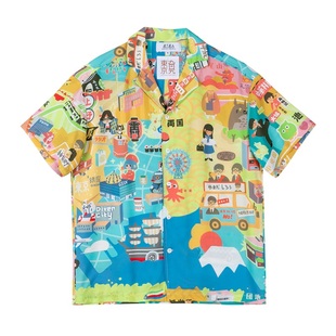 A7x靜電場朔造物神榜东京旮旯联名夏威夷风宽松冰凉垂感短袖衬衫