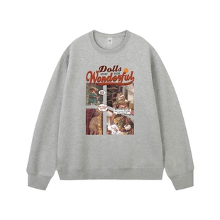 周雨彤明星同款复古高级感灰色圆领卫衣女秋冬加绒加厚韩版上衣潮