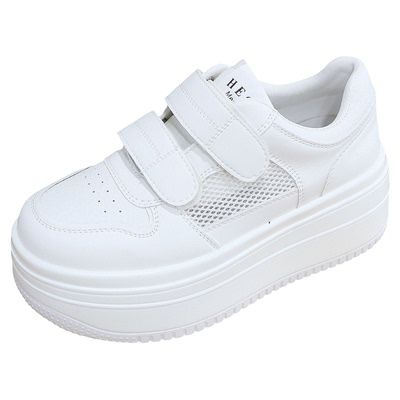诗路花语魔术贴厚底透气小白鞋