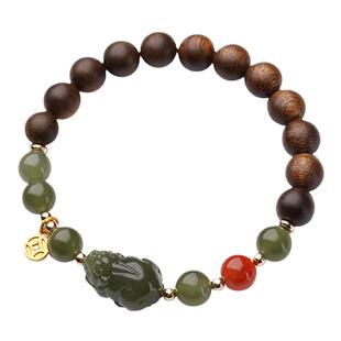 保真沉香手串沉水级男佛珠手链招财和田玉貔貅文莱檀香木文玩女